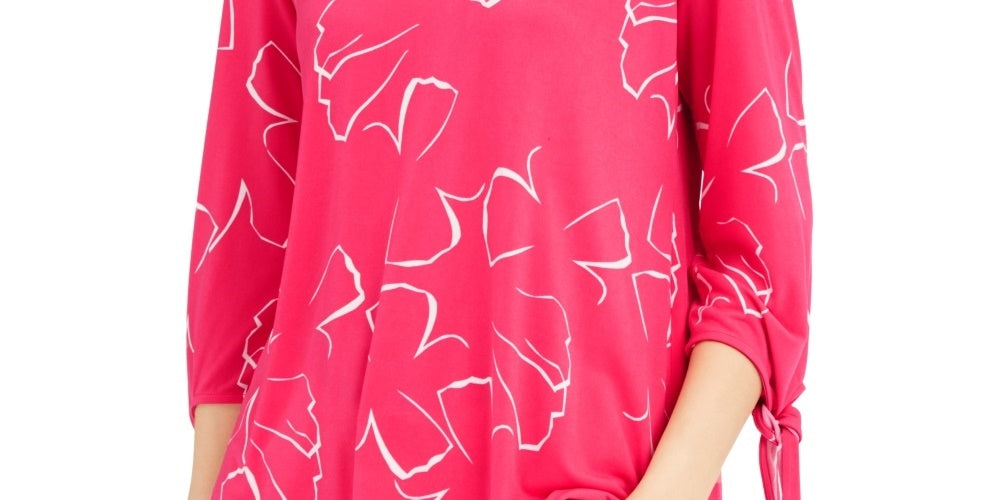 Blusa feminina Alfani com estampa e manga amarrada, rosa, tamanho grande