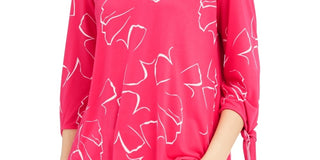 Blusa feminina Alfani com estampa e manga amarrada, rosa, tamanho grande