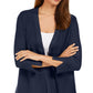 Cardigan feminino JM Collection com mangas divididas e nervuras mistas, azul, tamanho pequeno