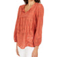 Blusa feminina com ilhós e borlas, estilo &amp; co, marrom, tamanho extrapequeno