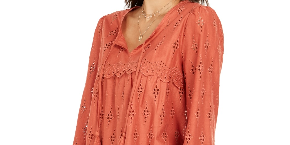 Blusa feminina com ilhós e borlas, estilo &amp; co, marrom, tamanho extrapequeno