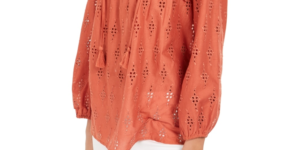 Blusa feminina com ilhós e borlas, estilo &amp; co, marrom, tamanho extrapequeno