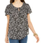 Blusa feminina estilo &amp; co com decote dividido e franzido, preta, tamanho pequeno