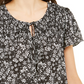 Blusa feminina estilo &amp; co com decote dividido e franzido, preta, tamanho pequeno