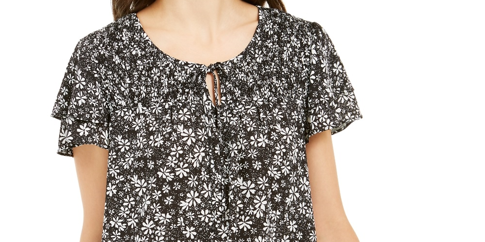 Blusa feminina estilo &amp; co com decote dividido e franzido, preta, tamanho pequeno