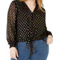 Blusa feminina com amarração frontal e bolinhas da INC International Concepts, preta, tamanho 4X