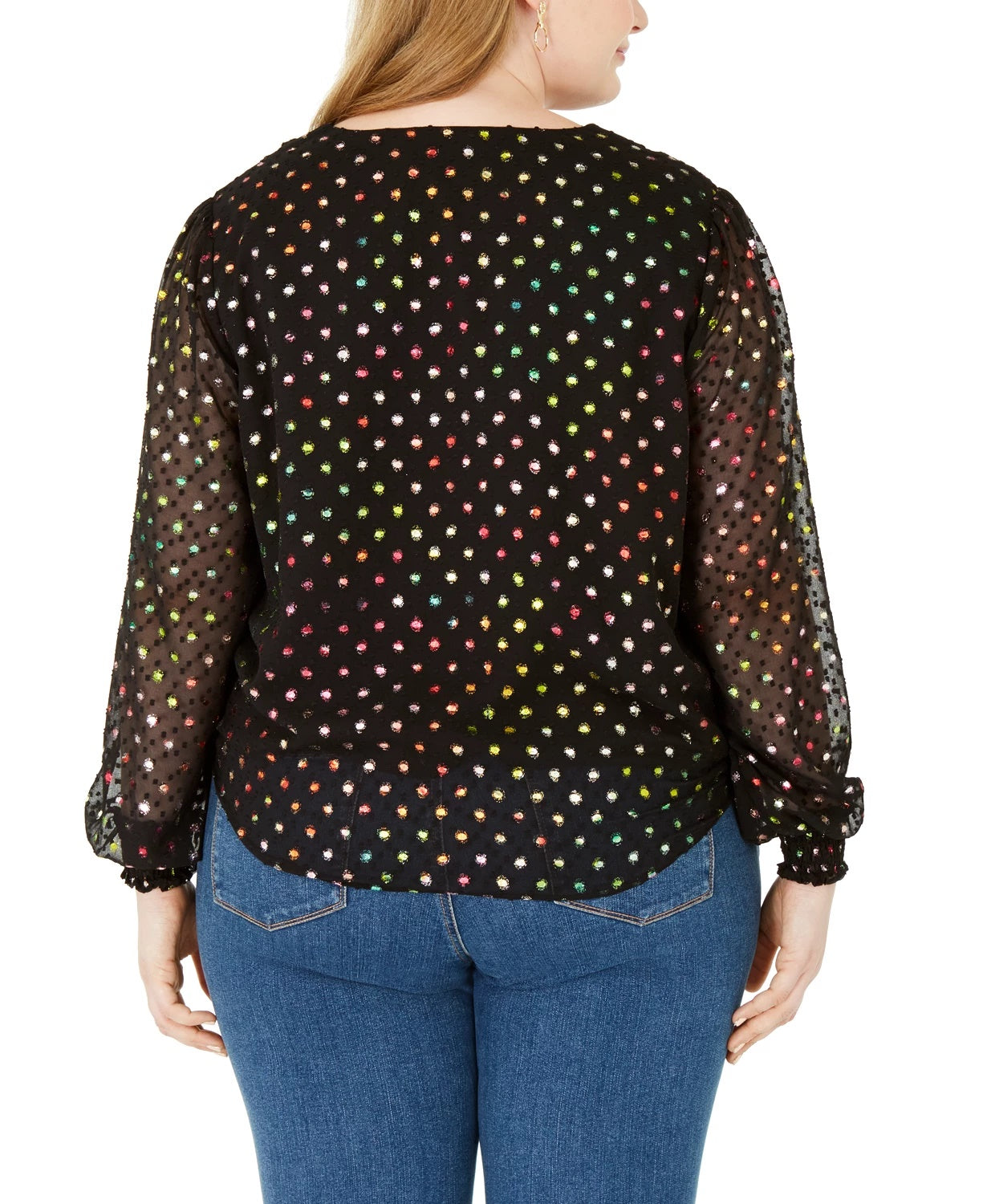 Blusa feminina com amarração frontal e bolinhas da INC International Concepts, preta, tamanho 4X