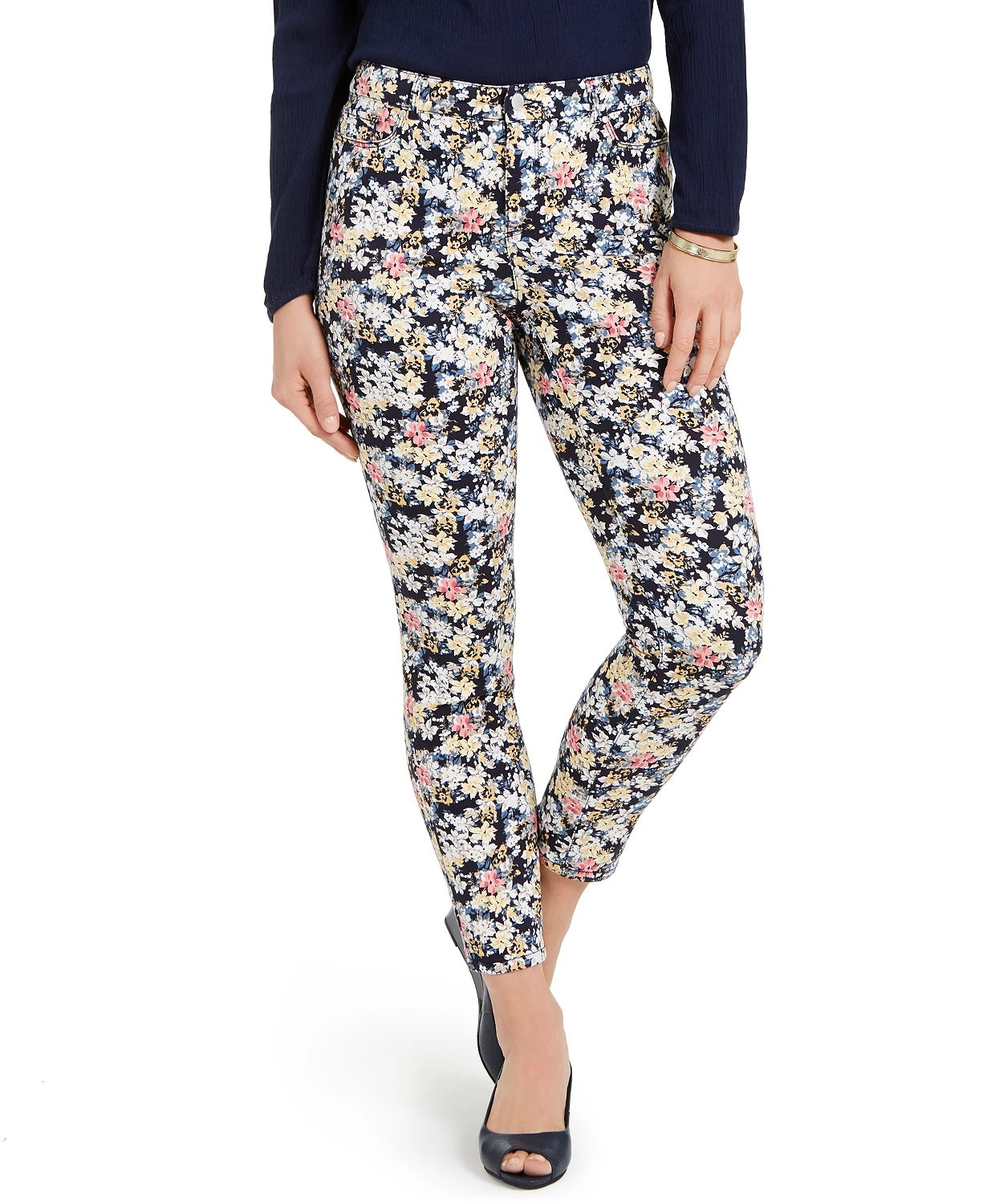 Calça jeans feminina Charter Club Bristol Tummy-Control estampada SkinNY azul tamanho 16