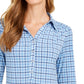 Camisa polo feminina Charter Club com estampa de manga 3/4, azul, tamanho pequeno