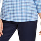 Camisa polo feminina Charter Club com estampa de manga 3/4, azul, tamanho pequeno