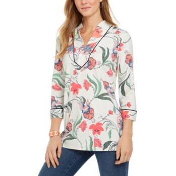 Túnica feminina de malha com manga 3/4 e estampa paisley Charter Club, branca, tamanho pequeno