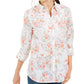 Camisa feminina de algodão com estampa floral Charter Club, branca, tamanho pequeno