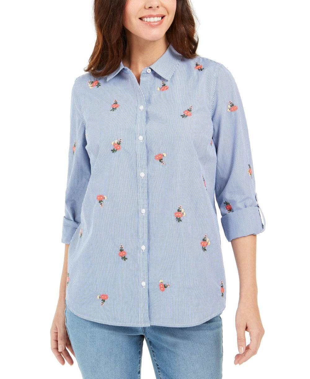 Camisa feminina estampada Charter Club, branca, tamanho médio