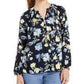 Blusa feminina com estampa floral em georgette, azul, tamanho pequeno, Charter Club