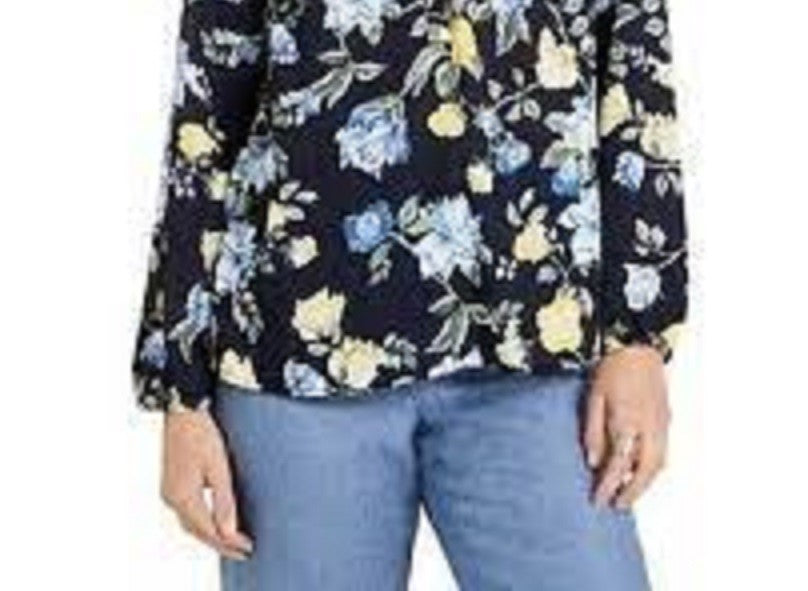 Blusa feminina com estampa floral em georgette, azul, tamanho pequeno, Charter Club