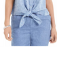 Camisa feminina Charter Club de algodão bordada com amarração frontal, azul, tamanho médio