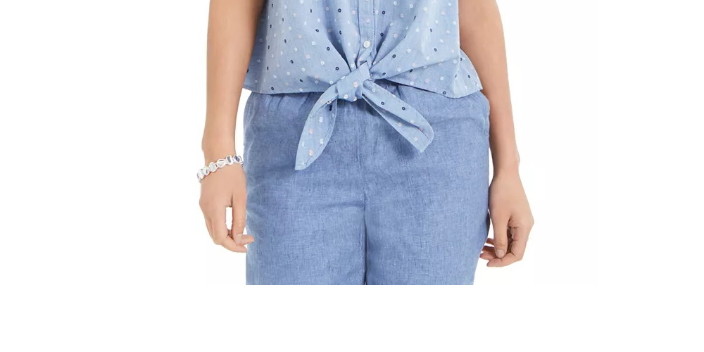 Camisa feminina Charter Club de algodão com bordado frontal e amarração, tamanho X-G