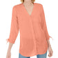Blusa feminina transparente com mangas amarradas, tamanho grande, rosa médio, Charter Club