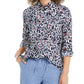 Camisa feminina Charter Club com estampa floral, manga curta, mistura de linho, azul, tamanho médio