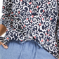 Camisa feminina Charter Club com estampa floral, manga curta, mistura de linho, azul, tamanho médio