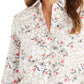 Camisa feminina Charter Club com estampa floral, manga curta, mistura de linho, branca, tamanho X-S