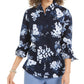 Camisa feminina Charter Club com estampa floral e mistura de linho, azul, tamanho XX-G