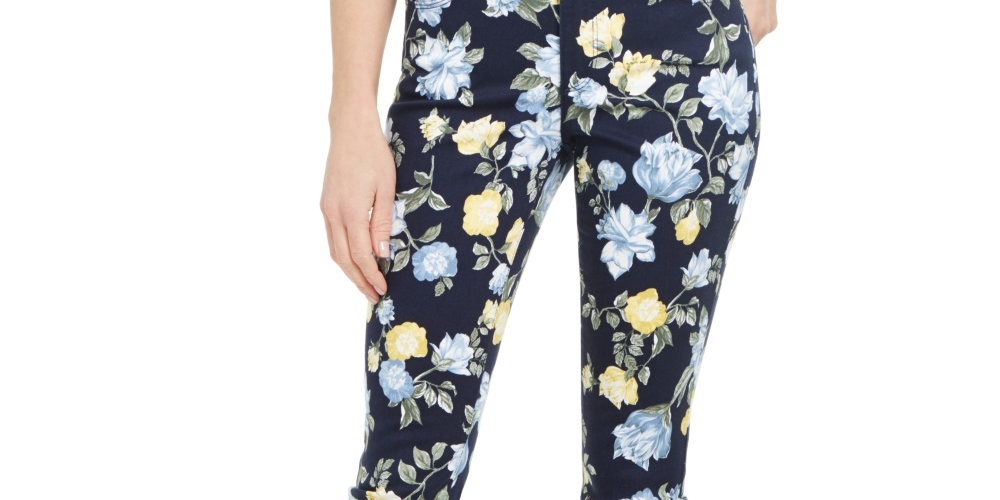 Calça jeans feminina Charter Club Floral Lexington com perna reta, azul, tamanho 8