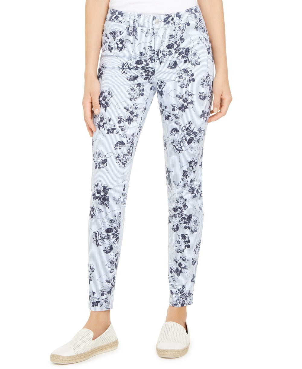 Calça skinny Bristol estampada floral listrada feminina Charter Club, azul, tamanho 6