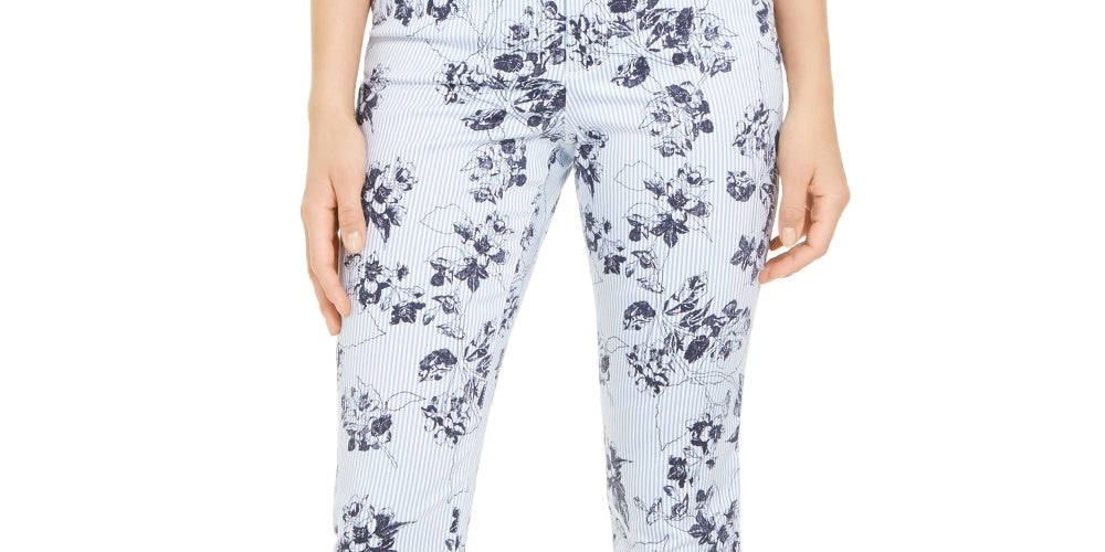 Calça skinny Bristol estampada floral listrada feminina Charter Club, azul, tamanho 6