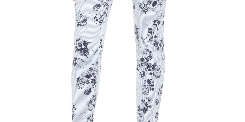 Calça skinny Bristol estampada floral listrada feminina Charter Club, azul, tamanho 6