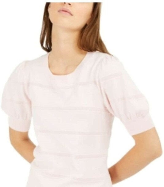 Suéter feminino Maison Jules com mangas bufantes, rosa, tamanho grande