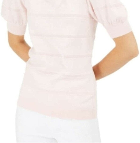 Suéter feminino Maison Jules com mangas bufantes, rosa, tamanho grande