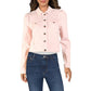 Jaqueta jeans feminina Maison Jules com elastano e estampa rosa, tamanho pequeno