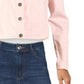 Jaqueta jeans feminina Maison Jules com elastano e estampa rosa, tamanho pequeno