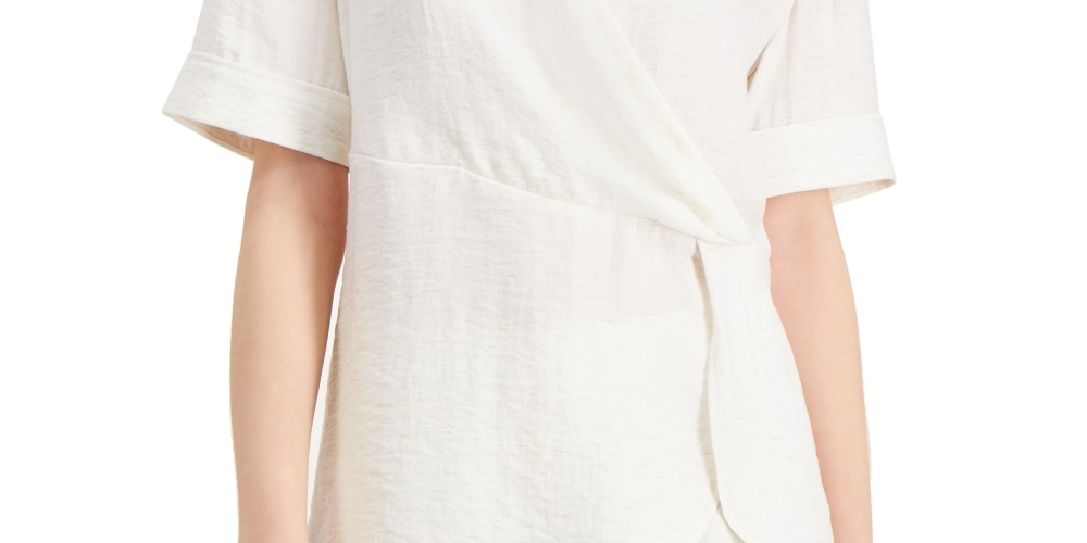 Blusa feminina Alfani com gola frontal drapeada, branca, tamanho pequeno médio