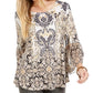 Blusa feminina estampada com mangas curtas e babados, tamanho médio, estilo Style &amp; Co