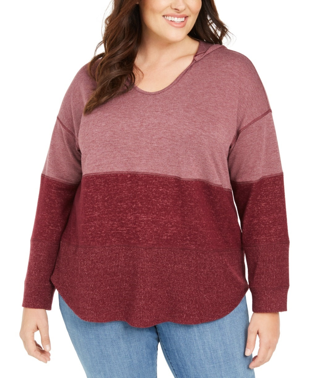 Moletom com capuz feminino plus size colorblocked Style &amp; Co, vermelho, tamanho 3X
