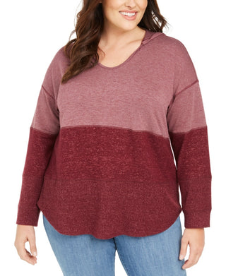 Moletom com capuz feminino plus size colorblocked Style &amp; Co, vermelho, tamanho 3X