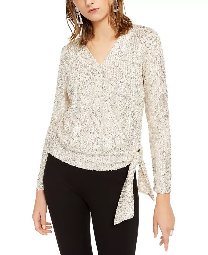 INC International Concepts Top Feminino Petite Lantejoulas Sobrepeliz Prata Tamanho Petit