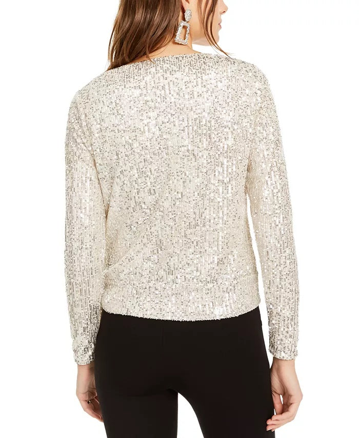 INC International Concepts Top Feminino Petite Lantejoulas Sobrepeliz Prata Tamanho Petit