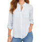 Camisa feminina listrada texturizada com botões Charter Club, azul, tamanho X-S