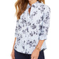Blusa feminina de algodão estampada com botões Charter Club, azul, tamanho XX-G