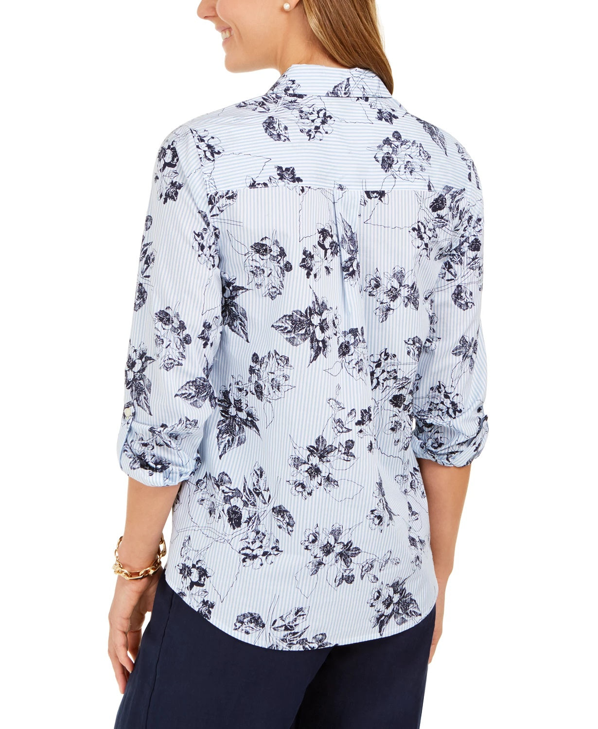 Blusa feminina de algodão estampada com botões Charter Club, azul, tamanho XX-G