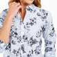 Blusa feminina de algodão estampada com botões Charter Club, azul, tamanho XX-G