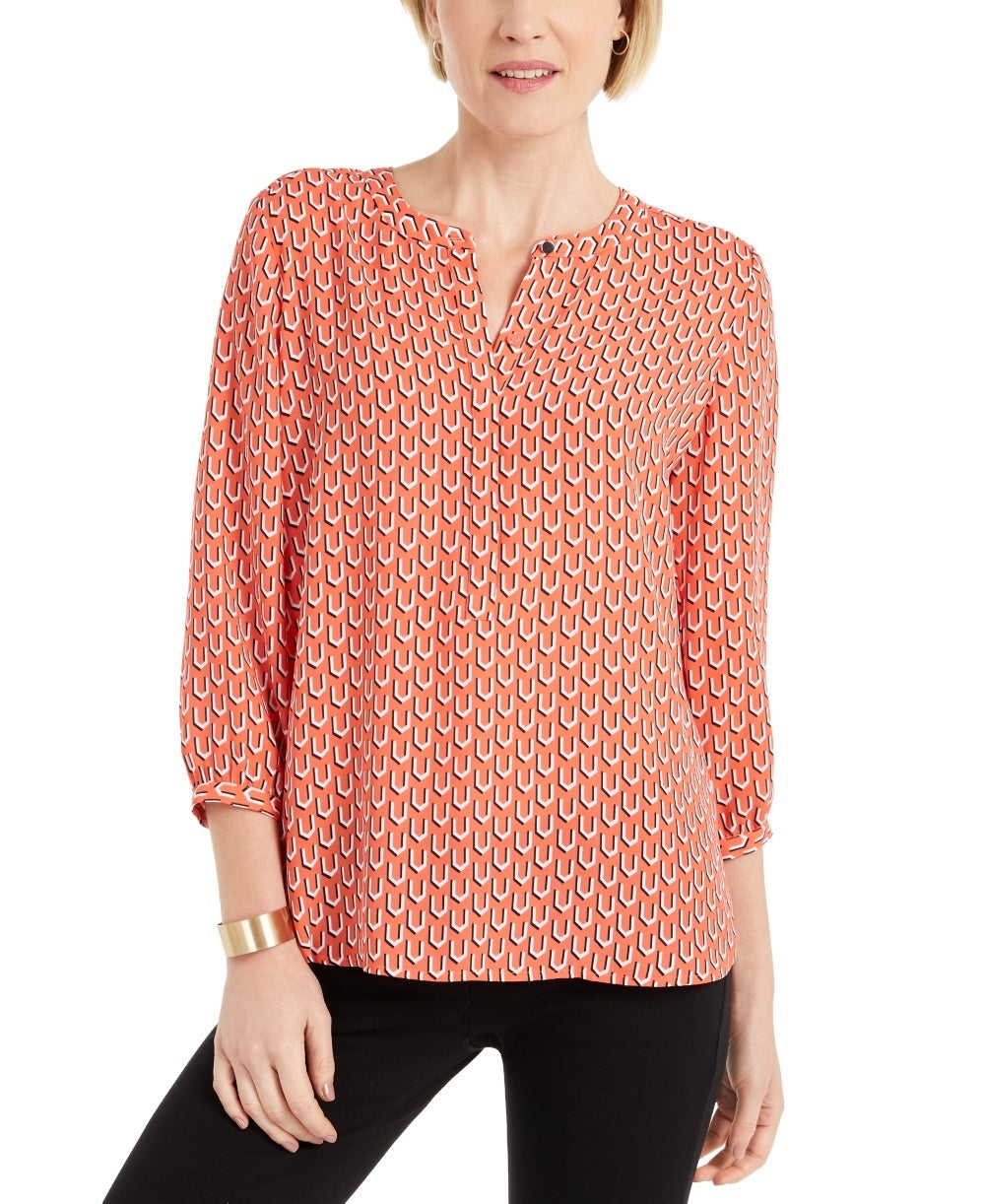 Top feminino estampado com pregas nas costas, tamanho médio, vermelho, da coleção JM