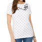 Karen Scott Blusa feminina de algodão com decote canoa e estampa bordada, tamanho médio, branca