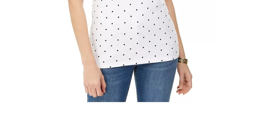 Karen Scott Blusa feminina de algodão com decote canoa e estampa bordada, tamanho médio, branca