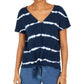 Top feminino estilo &amp; co tie-dye com amarração frontal, azul-marinho, tamanho GG