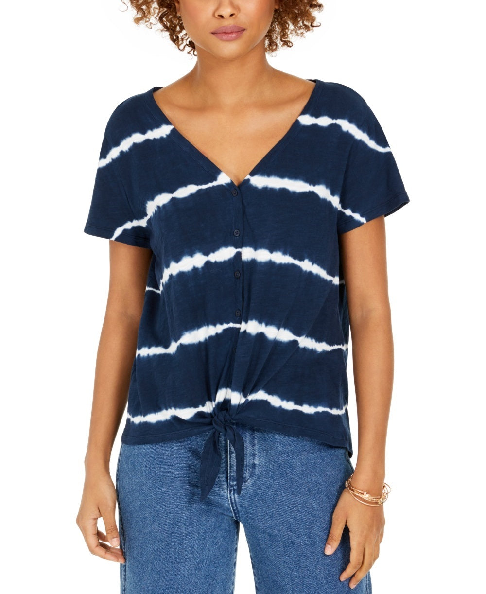 Top feminino estilo &amp; co tie-dye com amarração frontal, azul-marinho, tamanho GG