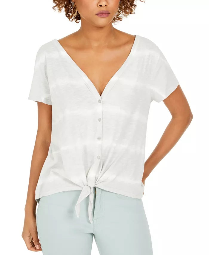 Blusa tie-dye com amarração frontal feminina Style &amp; Co, cinza, tamanho extragrande